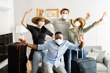 Wall Mural - Group Of Friends People Travel In Face Mask