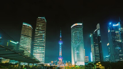 Wall Mural - hyper lapse, Pudong financial district Shanghai, China