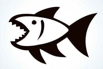 Sticker - Piranha fish. Vector drawing icon
