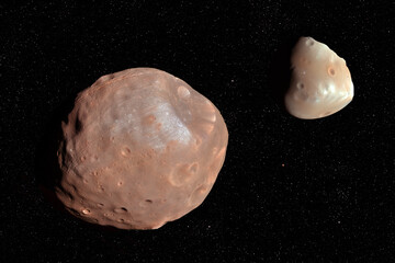 3d rendering martian moons phobos and deimos