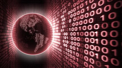 Red Earth Planet with Binary Code Background. Loop Animation