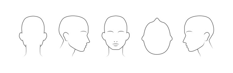 head guidelines for barbershop, haircut salon, fashion. lined human head in different angles isolate
