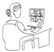 © taylanzgr - One line drawing of work from home.Video conference.One continuous line drawing of online conference concept.