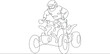 Offroad racing sport ATV with rider. One continuous drawing line  logo single hand drawn art doodle isolated minimal illustration.