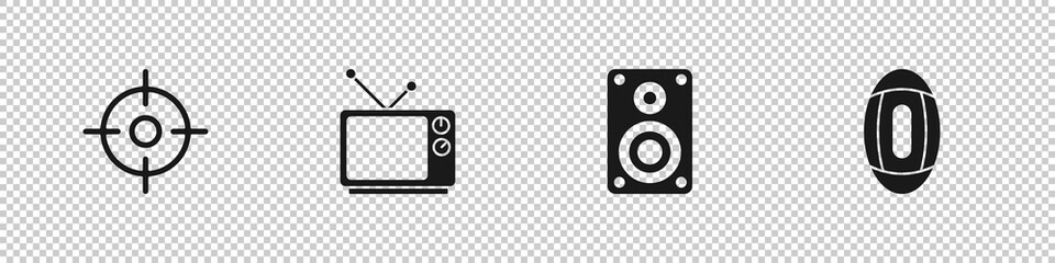 Sticker - Set Target sport, Retro tv, Stereo speaker and American Football ball icon. Vector