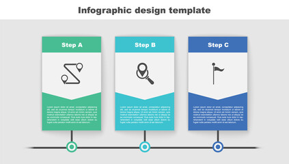 Sticker - Set Route location, Search and Location marker. Business infographic template. Vector