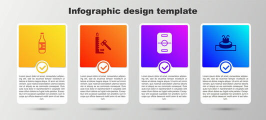 Sticker - Set Bottle of water, Striker attraction with hammer, Hockey table and Fountain. Business infographic template. Vector