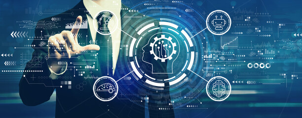 Wall Mural - future technology concept with businessman