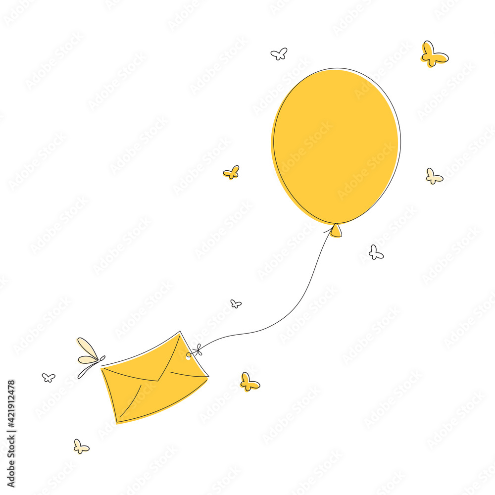 The balloon carries a letter. A love note is flying on a balloon ...