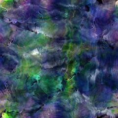 Wall Mural - Seamless abstract color blobs with floral flower pattern overlay. High quality illustration. Painterly dye-like blue purple and green bleed watery background color with beautiful pattern overlay.