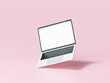 canvas print picture - Laptop computer front view with blank white screen isolated on pink background. 3d render illustration