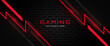 Futuristic black and red gaming banner design template with metal technology concept. Vector illustration for business corporate promotion, game header social media, live streaming background