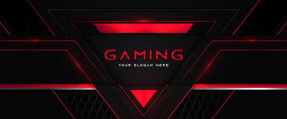 Wall Mural - futuristic black and red gaming banner design template with metal technology concept. vector illustr