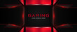 Futuristic black and red gaming banner design template with metal technology concept. Vector illustration for business corporate promotion, game header social media, live streaming background