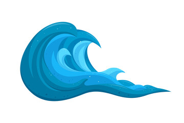 Tsunami waves. Seawater wave motion causing flood. Cartoon vector illustration isolated on white background 