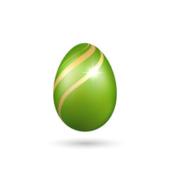 Wall Mural - easter egg 3d icon. green gold egg, isolated white background. bright realistic design, decoration f
