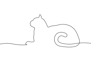 Wall Mural - One line cat element. Black and white monochrome continuous single line art. Animal domestic pet clinic illustration sketch outline drawing