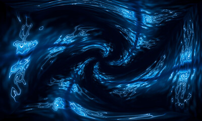 Canvas Print - water aqua tunnel. underwater corridor, blue neon waves, water streaks. blue neon dark abstraction. 