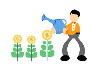 Wall Mural - businessman make money growth cartoon flat design illustration