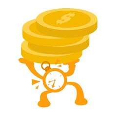 Wall Mural - time pick up gold coin cartoon flat design illustration