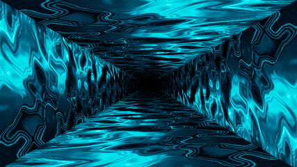 Canvas Print - water aqua tunnel. underwater corridor, blue neon waves, water streaks. blue neon dark abstraction. 