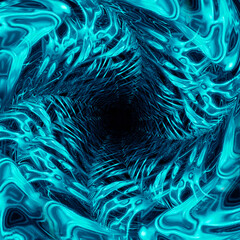 Canvas Print - water aqua tunnel. underwater corridor, blue neon waves, water streaks. blue neon dark abstraction. 