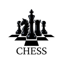 Chess Pieces Vector Illustration. Chess Pieces: King, Knight, Rook, Pawns On A Chessboard. Isolated On A White Background