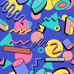 Abstract bright trendy old fashioned background. Colorful seamless pattern,  90’s style of. Moder retro. For card, vposter, banner, textile.