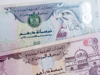 Sticker - World money collection. Fragments of United Arab Emirates money