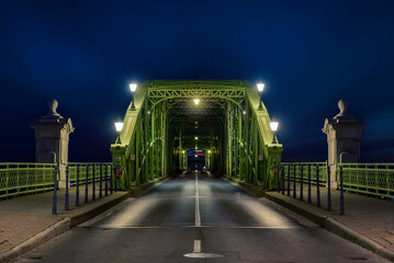 Wall Mural - Maria Valeria bridge on the border of Hungary and Slovakia. Amazing evening photo with splendid city lights