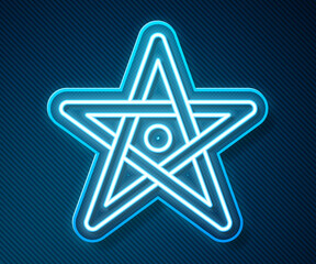 Wall Mural - Glowing neon line Pentagram icon isolated on blue background. Magic occult star symbol. Vector