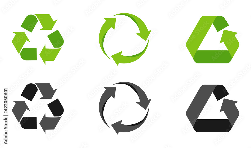 Set of recycling signs, arrow icons isolated on white. Recycling environmental symbols. Recycling sign. Vector illustration - obrazy, fototapety, plakaty 