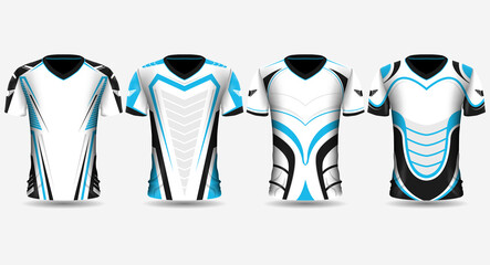 various t-shirt e-sport design template, Football jersey, bikers uniform. Blue, white and black design style