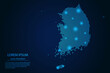 Abstract image South Korea map from point blue and glowing stars on a dark background. Vector Illustration. Vector eps 10.