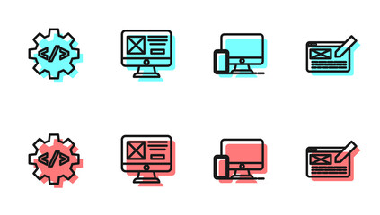 Set line Monitor and mobile, Front end development, UI UX design and icon. Vector