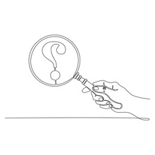 Continuous Line Drawing Hand Holding A Magnifying Glass With Question Mark Icon Vector Illustration