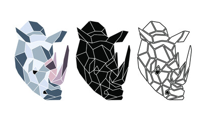 Abstract rhino face. Totemic animals portrait. Geometric abstract animals logo