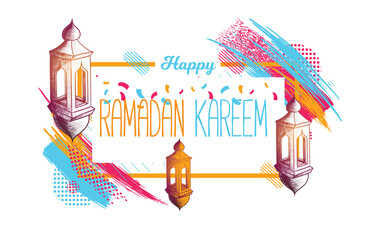 Canvas Print - Ramadan Kareem 2021 vector illustration of a lantern Fanus. the Muslim feast of the holy month of Ramadan Kareem. Translation from Arabic: Generous Ramadan