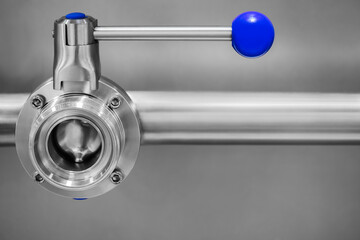 Poster - Stainless steel pipes in the factory. Construction on food production, Abstract industry background.