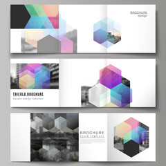 Wall Mural - vector layout of square format covers design templates with colorful hexagons, geometric shapes, tec