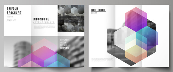 Wall Mural - vector layouts of covers design templates with colorful hexagons, geometric shapes, tech background 