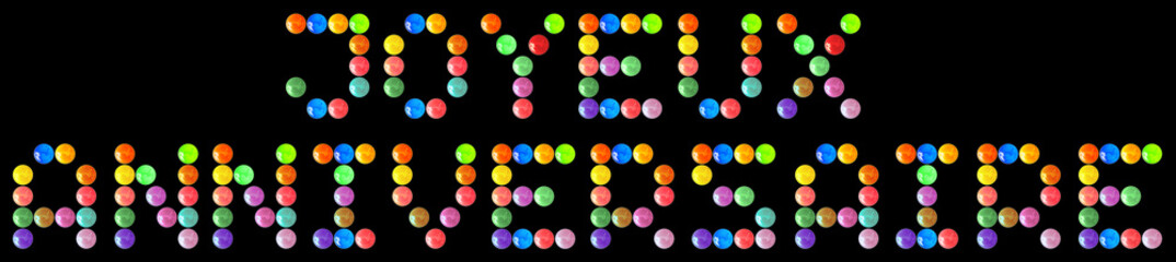 Wall Mural - Joyeux anniversaire, bonbons multicolores sur fond noir 