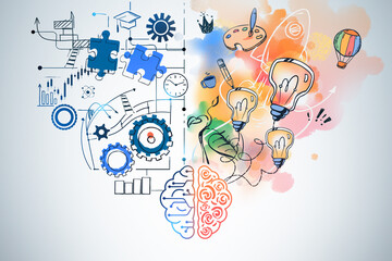brain sketch with two different sides of thinking
