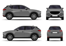Realistic SUV Car. Front View; Side View; Back View.