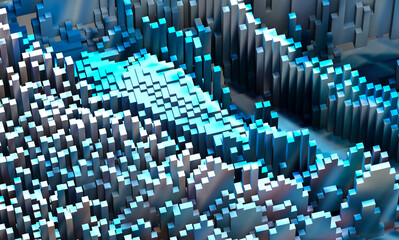 Voxel colourful abstract background Illuminated cubes 3D render. Business, science and technology concept background