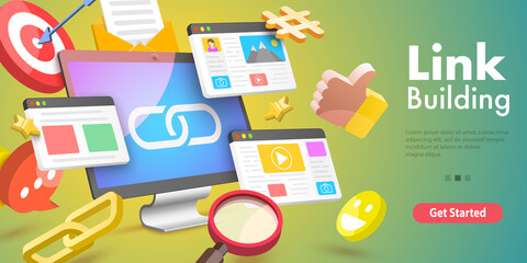 Wall Mural - 3d vector conceptual illustration of link building, seo, backlink strategy.