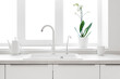 © didecs - Kitchen counter window in pastel colors with sink for dishes
