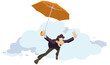 © Alexandr Sidorov - Man flies on umbrella. Businessman with golden parachute. Illustration for internet and mobile website.
