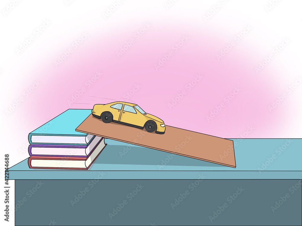 Testing Friction Car Ramp Ilustración de Stock car at ramp, Static and kinetic friction force (tr ...