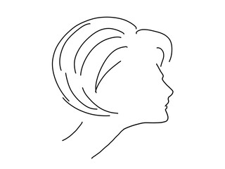 profile of a woman with short hair drawing on a white background